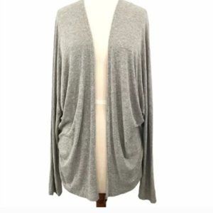 Gray Ribbed Open Front Cardigan